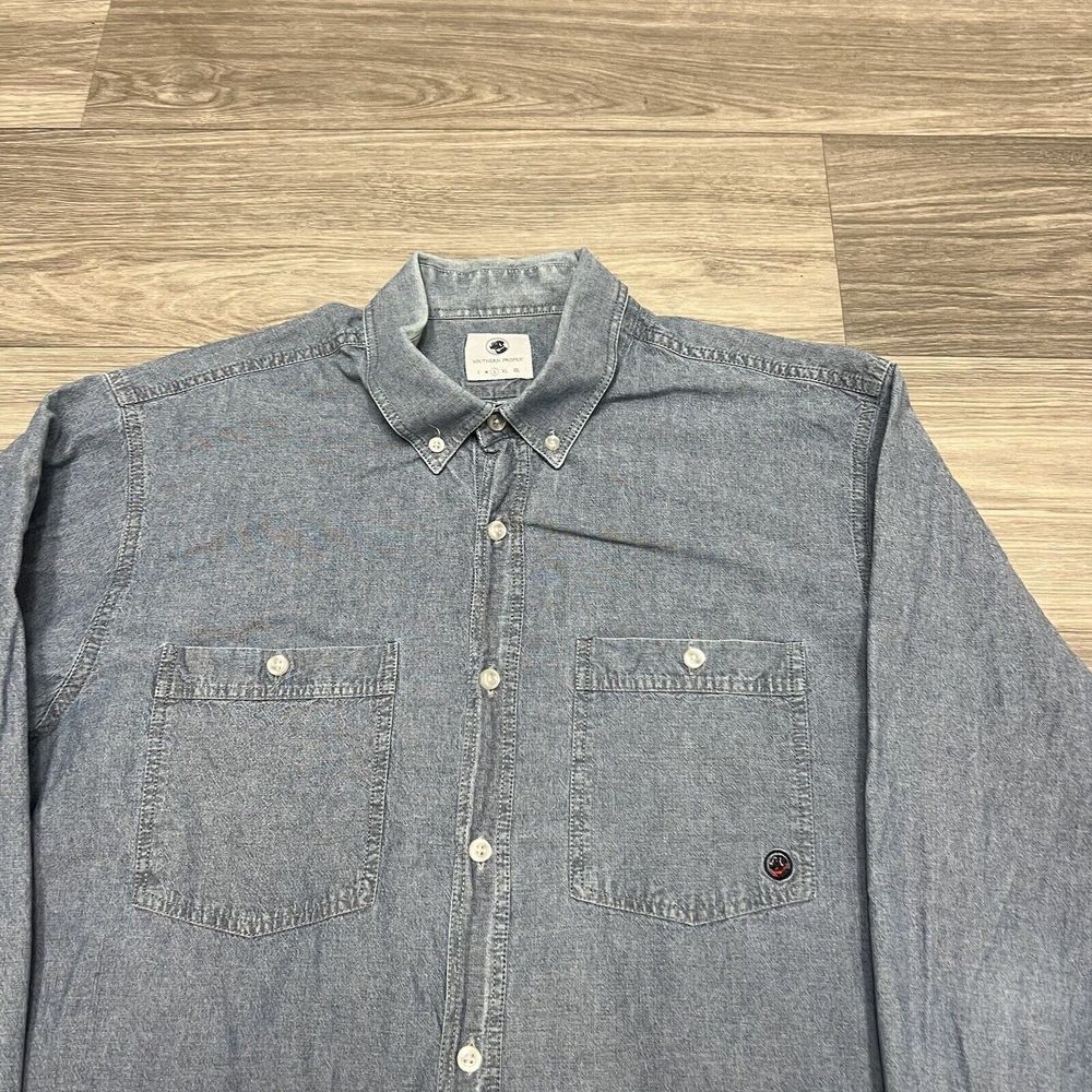 Southern Proper Button Up Shirt Mens Large Blue Chambray Work Chore Western